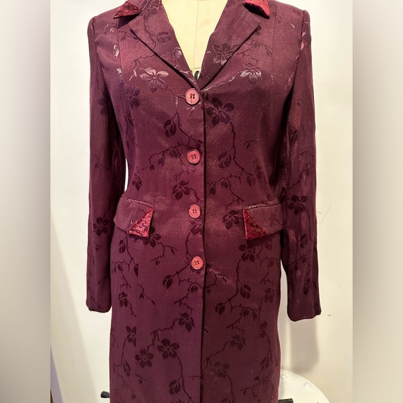 Gorgeous Dark Academia Plum Floral Jacquard Satin Boho Steampunk Coat Jacket S M - Picture 3 of 14